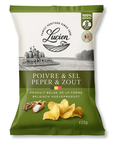 Lucien peper & zout aardappelchips - 125 gr - Glutsenza