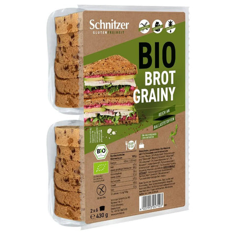 Verpakking Bio Grainy glutenvrij brood – rijk aan vezels & zaden (430 g) – Glutsenza