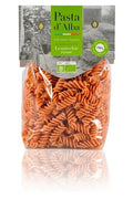 Glutenvrije fusilli van rode linzen, rijk aan eiwitten en vezels. Bio, voedzaam en ideaal voor sportieve of bewuste eters.
