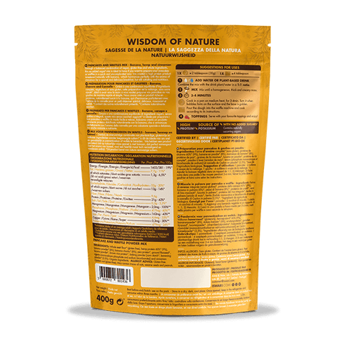 Achterkant verpakking (uitgevouwen) van de glutenvrije pannenkoekenmix