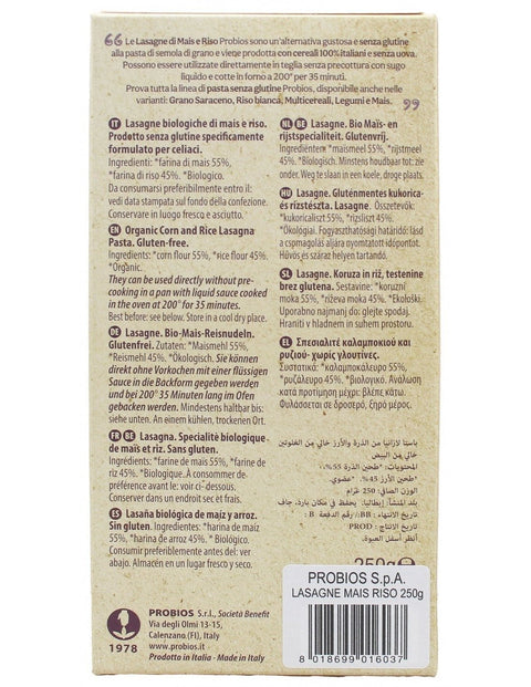 Lasagne van maïs en rijst – glutenvrij (250 g) - Glutsenza