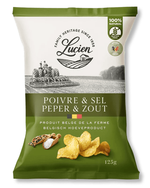 Lucien peper & zout aardappelchips - 125 gr - Glutsenza